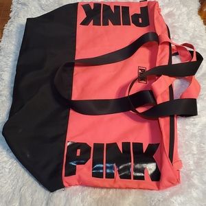 PINK Victoria's Secret Tote Bag Coral Black Large Travel Gym Carry On